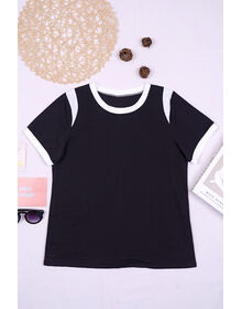 Color Contrast Round Neck Oversized Top (Black)